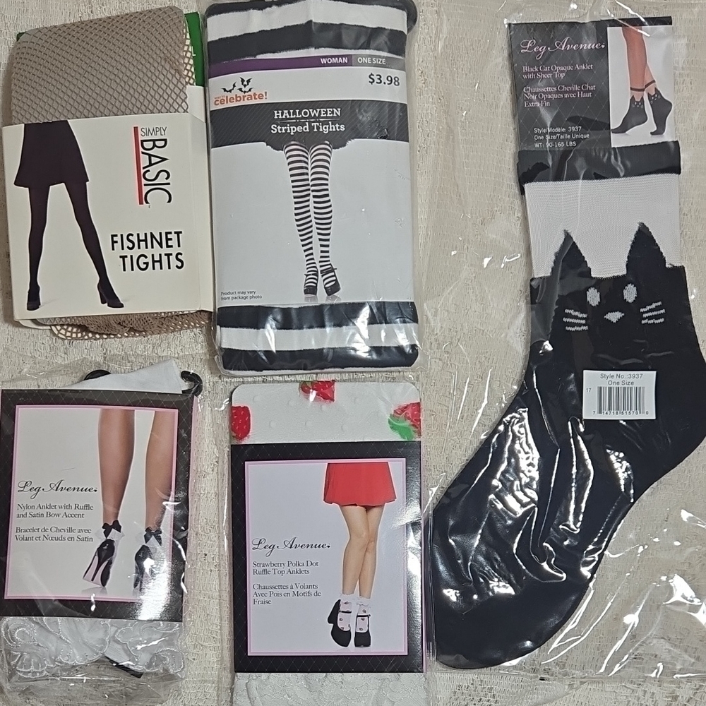 Leg Avenue, & Other Brands, Lot of 5, Anklets & Tights